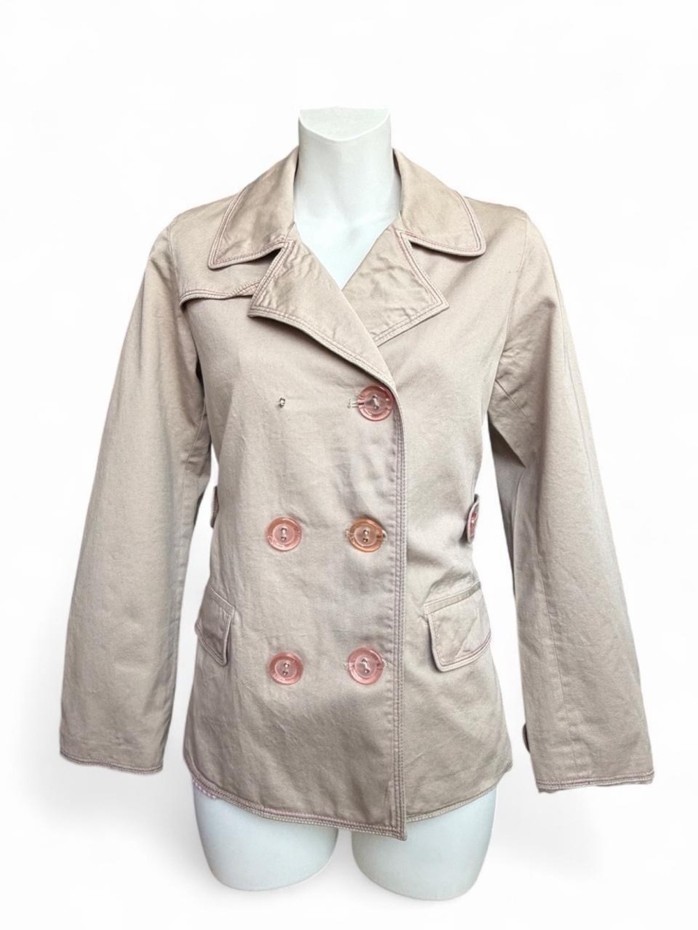 Candie's Light Beige Double-Breasted Pea Coat